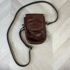 Jack Georges Brown Leather Crossbody Purse Phone Holder Travel Bag Voyager